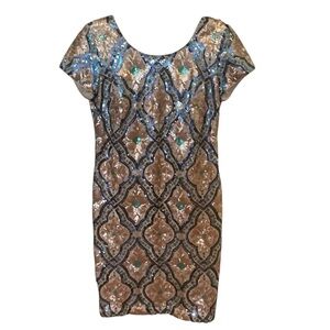 Glamorous Sequin Mini Dress in Blue and Gold
